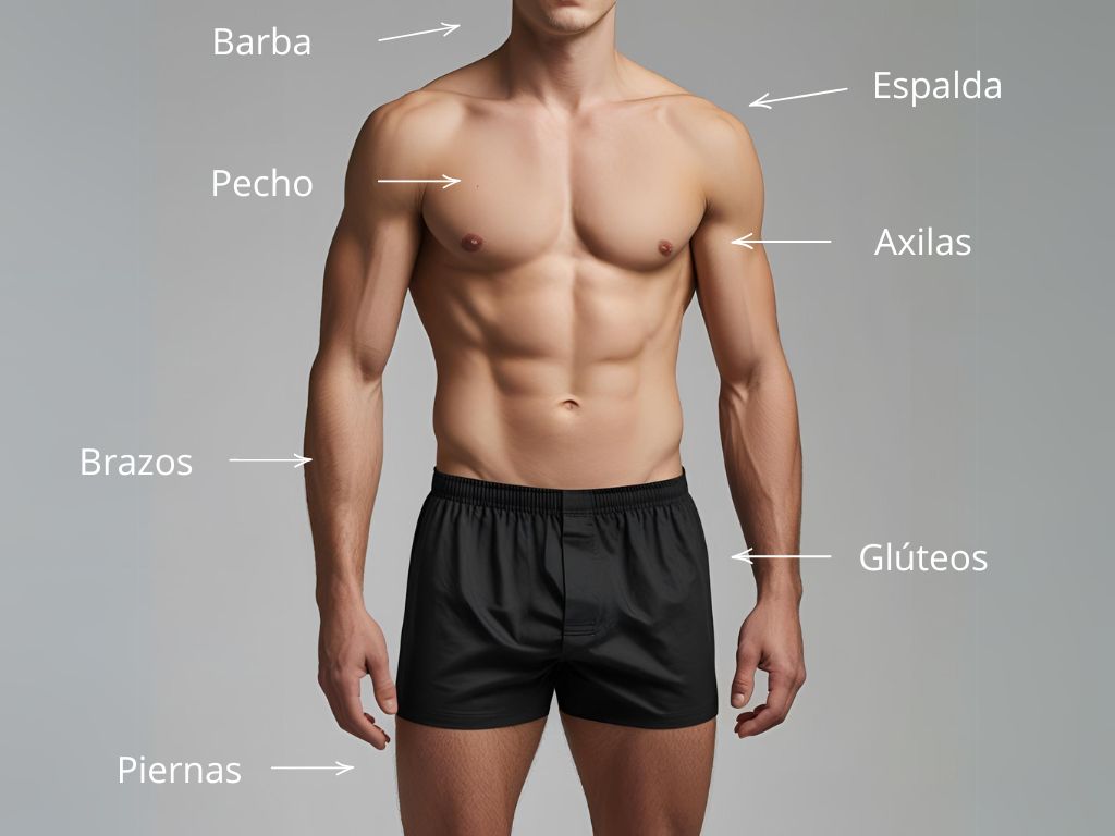 Zonas de aplicación depilación láser médica en hombres